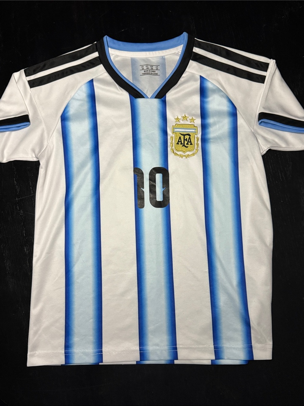 Argentina Messi Striped Soccer Jersey with Number 10